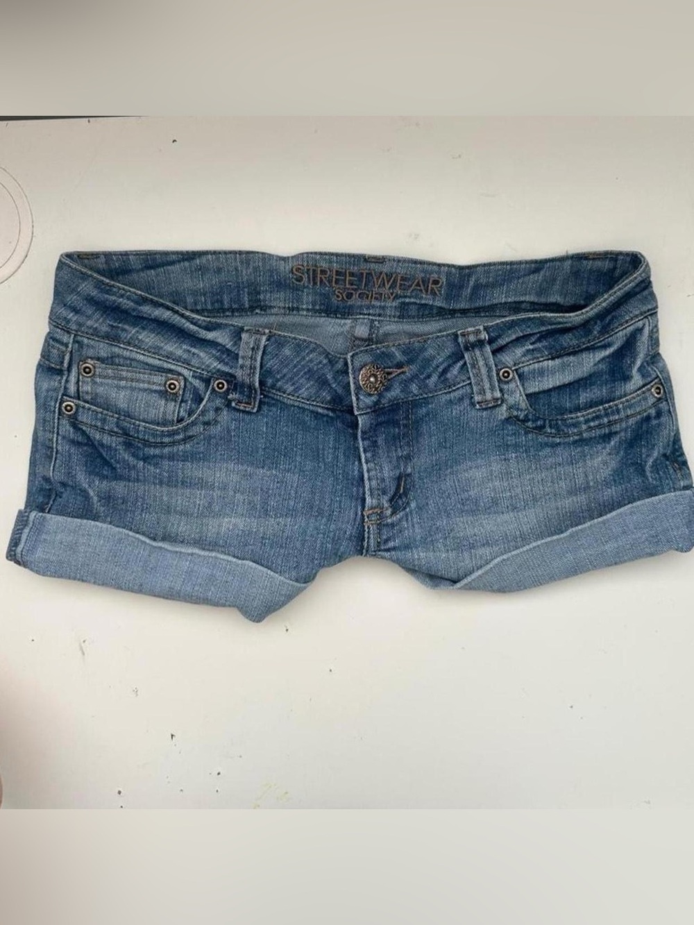 Streetwear Society Light Wash Denim Cuffed Jean Shorts
